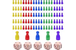 CANRNYACBZ 100 Stück Spielfiguren für Brettspiele Bunte Halmakegel Set und 5 Würfel aus Holz für Brettspiele Rot, Gelb, Blau, Grün,Violett Holzpuppen Spielfiguren Halmakegel 25x12cm Mühle Steine Set