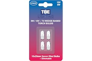 TBE LIGHTING Replacement Car Side Light Bulbs/Indicator Repeater Bulb/Licence Plate Lights/Dashboard Lights - Part 501 W5W - Dimmable 5w Xenon Capless T5 Wedge Base 12 Volt - Pack of 4 Bulbs