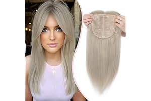S-noilite Cheveux Synthétiques Topper Wiglet Hair Enhancer avec Frange Droite 4 Clips dans Extensions De Cheveux Raides Fermeture De Cheveux Pièce Postiches, 35cm Blond argenté mixte