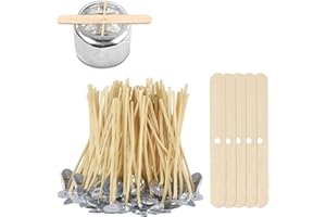 ALLAVA Lot de 100 mèches de bougie de 9 cm pour bougies, durables en cire d'abeille et chanvre, avec support de mèche en bois, mèche de bougie pour la fabrication de bougies DIY (diamètre 3 mm)