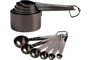 ESIE HOUZIE 16 Pcs Stainless Steel Measuring Cups and Measuring Spoons Set, Metal Measurements Set for Kitchen Cooking Baking Includes 5 Cups, 6 Tbsp TSP 5 Mini Spoons(BLK)