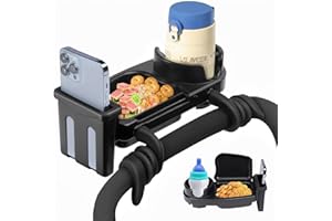 absolove Getränkehalter Kinderwagen 3-in-1 mit Snack Tablett, Becherhalter & Handyhalter abnehmbar 360° drehbar Kinderwagen tablett für Rollator Fahrrad