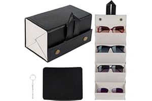 JABNOW Brillenorganizer für 4 Brillen, Faltbar Tragbar Sonnenbrillen Aufbewahrung, PU-Leder Reise Brillenaufbewahrungbox mit Gläsern Tuch, Hängende Sonnenbrillen Organizer für Brillen Damen Herren (Schwarz)