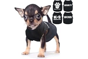 USWALNNA Chihuahua-Kleidung für kleine Hunde und Jungen, Sommer-Teetasse, Yorkie, Frühlingsbrief, Sicherheitshemden, weiches Welpentuch, kleines Hunde-Outfit, Haustier-Kleidung, Größe XXS, Schwarz, 4 Stück