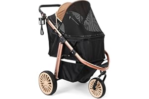 DAISTERN Cochecito Perro 30KG, Carrito Perro Mediano, Marco de Aleación Alúmina Anódica, Ruedas con frenos 360º, Reposabrazos de Cuero Ajustables, con Correas de Seguridad Pedal Delantero