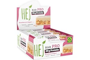 ‎HEJ HEJ Bar Pro Proteinriegel Snack – Low Sugar Eiweißriegel | 20g Protein & 239kcal pro Riegel | Vegetarisch & ohne Palmöl – 12x60g Strawberry Yogurt