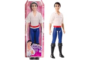 Disney Princesses Disney Poupée articulée Prince Éric dans sa Tenue emblématique avec Chemise en Tissu, Pantalon moulé et Bottes moulées, à Collectionner, Jouet Enfant, Dès 3 Ans, HLV97
