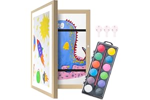 EUKEN -Marco dibujos infantiles A4, set acuarelas para niños de 12 colores de regalo, cuadro infantil para almacenar, almacenamiento 100-150 obras de arte para tus hijos. (1, Madera)