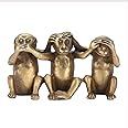 Wise Monkeys Statue, Hear No, See No, Speak No Evil, Brass Three Truths Of Monkey Figurine for Office Home Decorations (3.0 X 1.7 X 1.0in)