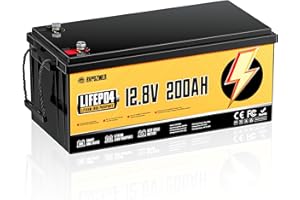 Rvpozwer 12V 200Ah Bateria Lifepo4, Batería de Litio con BMS de 200A y Protección Contra Bajas Temperaturas, 18000 Ciclos, Baterías de 2560Wh Para Autocaravanas, Caravanas, Barcos y Placas Solares