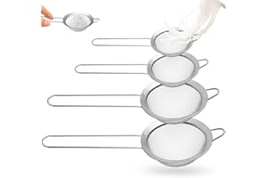 AIOUHMYM 4 Pcs Passoire Cuisine Tamis Fin, Passoire Inox, 8/12/16/20 cm Tamis en Acier Inoxydable, Passoires en Acier Inoxydable à Mailles Fines pour Cuisson Légumes, Fruits, Farine, Jus, Thé, Sucre Glace.0