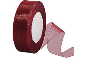 HONGCI 45m Organzaband Weinrot 25mm Breit Chiffo Geschenkband,Transparentes Organza Bänder Chiffonband Schleifenband Dekoband Geschenkverpackung Deko Band Tüllband für Weihnachten Hochzeit Taufe Geburtstag