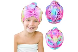 Beinou Mikrofaser Handtuch Haare, 2 Stück Turban Handtuch mit Knopf Haarturban Schnelltrocknend Towel Lange Haare für Frauen Kinder