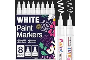 ‎KERIFI KERIFI Permanent Marker Wasserfeste Stifte, 8 Lackstift Weiß Wasserfest, Schnell Trocknender Paint Pen für Steine Bemalen Metall Kunststoff Reifen Schwarzes Papier Holz Keramik Glas Stoff 0.7mm & 3mm