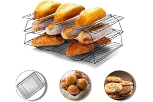 hunnycook Griglia di raffreddamento nera, impilabile a 3 ripiani, 40 x 25 cm, rettangolare, antiaderente, salvaspazio, pieghevole, per cuocere, asciugare, raffreddare dolci, lavabile in lavastoviglie