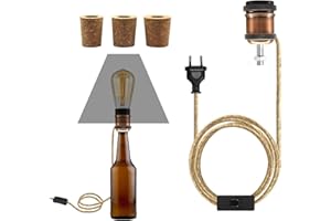 LAKONEI Kit Lampada Per Bottiglia di Vino Con 3 Tappi di Sughero,DIY Lampada da Tavolo Con Bottiglia di Vino,Adattatore Portalampada E27 Per Bottiglia Lampada di Vino,lampada bottiglia con spina interruttore