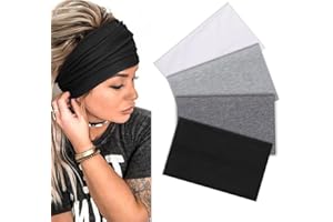 DRESHOW Bandeau Cheveux Femme Sport Large pour Yoga Élastique Bandeau de Cheveux Antidérapant Bandeaux de Sports Running Exercice Serre Tête pour Filles 4 Pièces