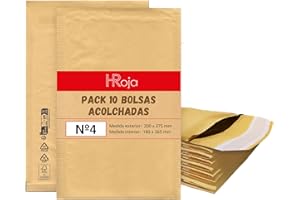 HRoja - Sobres Acolchados de Envío de Papel Kraft con Papel Burbuja, 10 unds - 200 x 275 mm - Autoadhesivos y Resistentes para Correo y Transporte de Paquetes - Antimanipulación y Antigolpes