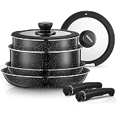 FOHERE Set of 8 Pots and Pans with Removable Handle, Aluminium | Non-stick Cookware Pots for All Cookers Including Induction,