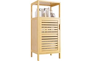 HITNET Szafka łazienkowa wolnostojąca, mała bambusowa szafka podłogowa, oszczędzający miejsce boczny organizer do przechowywania, naturalny