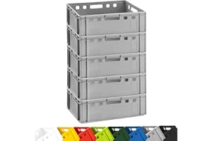 BURI 5x Fleischkiste E2 Metzgerkiste 60x40x20cm lebensmittelecht, robust, stapelbar - Universal Lagerkiste Eurobox aus Deutschland, Grau