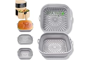 HD HARUDONE Cestino per Friggitrice ad Aria in Silicone, 2 Pezzi da 20CM Teglie per Friggitrice ad Aria, Reusable Silicone Pot per Friggitrice ad Aria, Adatti, Forni Microonde, Stampi per Torte(2*Grigio)