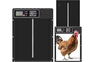 KACNON Aluminium Automatische Hühnerklappe - Elektrische Hühnerklappe mit Wasserdicht Großes Display, Timer, Klemmschutzfunktion - Automatisch für Hühner, Ente, Gans, Häschen, Kratzfest