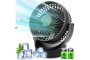 TIAZHAN USB Desk Fan, Mini Table Fan with 5 Speeds, 3000mAh Rechargeable Portable Cooling Fan, Strong Airflow Quiet Operation Desktop Fan USB Fan, 90° Rotatable Head Personal Fan for Home Office Bedroom