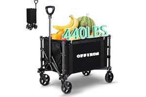 OFFIZON Collapsible Camping Trolley, Heavy Duty Festival Trolley, Foldable Utility Shopping Trolley on Wheels, Grocery Wagon for Camping, Sports, Garden, Shopping- 440 lbs Capacity (Black)