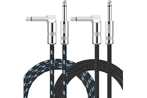 Sovvid Gitarrenkabel, 10FT 2er-Pack Instrumentenkabel Viertelzollkabel E-Gitarrenkabel, 1/4 klinkenkabel Gitarrenverstärkerkabel für Gitarre, Bass, Keyboard und Pro Audio (Schwarz, Blau)