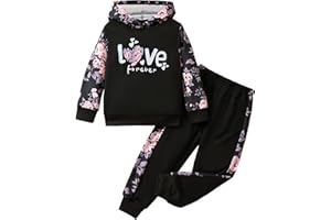 L SERVER Survêtement Fille Imprimés Ensembles Enfant Jogging à Capuche 2 Pièces Vêtements de Sport pour Printemps et Automne