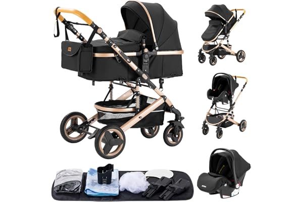YAZOCO Poussette 3 en1 Compacte Poussette CombinéEs Anstout Terrain Luxe Haut Paysage Quadruple Pliable Canne Bébé Poussettes Confort Convient aux Nouveau Nés
