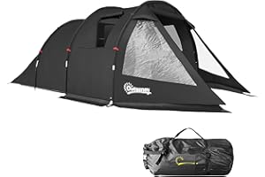 Outsunny 3-4 Man Tunnel Tent, Two Room Camping Tent with Windows, Portable Carry Bag, for Fishing, Hiking, Sports, Festival