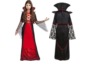 SRJEQC Costume Vampira Bambina,Vestito Vampira Bambina con Collana,Gotico Victorian Costume Vampiro Bambino per Halloween Carnevale Cosplay