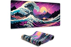 Simpkeely Large Japanese Sea Wave Gaming Mouse Pad - Blacklight Kanagawa Waterproof Desk Mat, 31.5" x 11.8" Extended Non-Slip Rubber Base, Office & Home Computer Keyboard Pad - 80 x 30 cm