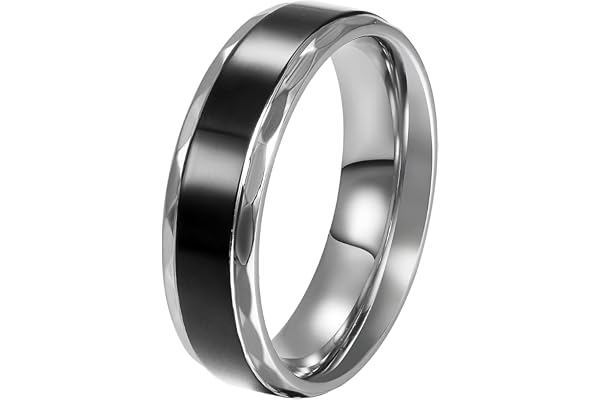 JewelryWe Bijoux Bague Homme Amour Vintage Engagement Mariage Acier Inoxydable Anneaux Fantaisie Couleur Argent Noir Largeur 6mm Avec Sac Cadeau(Taille de Bague Optionnel)