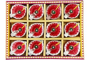 KSJONE Decorative Diwali Diyas Colourful Lights Clay Traditional Handmade Terracotta Natural Mitti Diya Lighting for Navratri Decoration Diwali Gift Box Puja Festival Set of 12 with Cotton Wicks