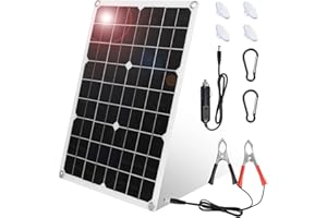 KWODE 18W Cargador Solar de Batería de Coche 2 Port USB, Solar Cargador Baterias Coche, Fuente de Alimentación de Emergencia Portátil del Panel Solar con Adaptadores, Adecuado para Automóviles, Moto