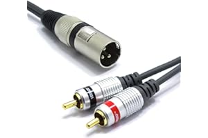 VITALCO Câble XLR Mâle vers Double RCA 1,5m Adaptateur Prise 3 Broches Connecteur XLR vers 2x RCA mâle Câble de Connexion Microphone Audio splitter Répartiteur