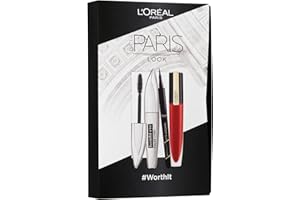 L'Oréal Paris Set trucco con mascara, eyeliner e rossetto, False Lash Bambi Mascara (nero), rossetto rossetto (rosso), Superliner Perfect Slim (nero), 3 pezzi