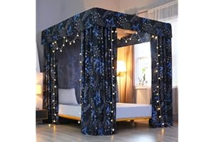 Mengersi Galaxy Four Corner Post Canopy Bed Curtains for Girls Adults,Cute Princess Bedroom Decoration Accessories(Queen, Star)