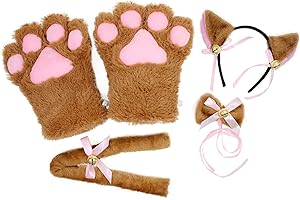 COPTINER Set Cosplay Gatto Orecchie Gatto Fascia Gattino Coda Orecchie Collare Guanti, Gatto Cosplay Costume per Lolita Gothic Dress Up Carino Costume Party Decoration Set per Bambini Donne Ragazze