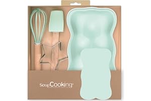 ScrapCooking - Kit Pâtisserie Enfant Ourson - Coffret Cadeau 4 Ustensiles : Fouet, Cuillère, Moule & Découpoir - Bois Silicone & Inox - Moule à Gâteau Enfant - Cuisine Biscuit - 1139