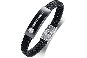 PJ JEWELLERY Stainless Steel Braided Leather Medical Alert Bracelet Customise Diabetic ID Bracelet For Men's,SOS Emergency Life Awareness Bracelet,Adjustable
