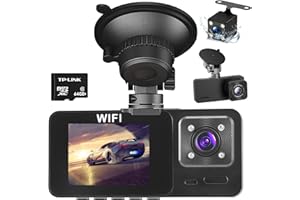 Nuision Dash Cam Front and Rear Inside 3 Channel, Dashcam for Cars with 64GB Card, 1080P Wireless Dash Camera with Night Vision, 2" IPS Screen, 170°Wide Angle, G-Sensor, Loop Recording,Parking Monitor