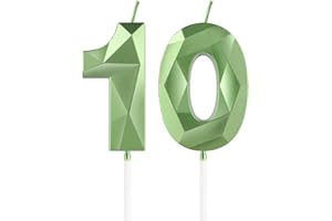 MCISKIN Vela Verde 3D Número 10 para Cumpleaños - Decoraciones para Niños y Niñas