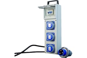 ELETTROWATT - Quadro Elettrico di Distribuzione Industriale da Cantiere ASC 9KW 32A, per Generatori - Spina 32A Monofase, 3 Prese Industriali IP67 16A con Differenziale da 40A e Magnetotermico da 16A