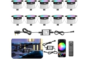 INDARUN RGBW WiFi Led Decking Lights Waterproof IP67 Ø31MM 12V - Bluetooth Led Plinth Lights for Terrace/Patio/Path/Wall/Garden/Decoration, 10 Packs