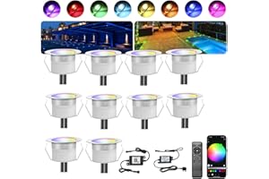 INDARUN RGBW (RGB+Warm White) Led Decking Lights Waterproof IP67 Ø45MM + WiFi Controller - Lighting for Terrace/Patio/Path/Wall/Garden/Decoration, 10 Packs