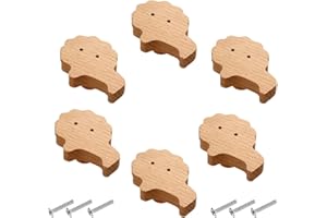 KACRILIDI 6 Stück Holz Tier Schrankknöpfe, Holzknäufe mit Tiermotiven, Holzgriffe für Schränke, Tierform Möbelknöpfe Kinder mit Schrauben, Knauf für Kinderschrank, Möbelknopf für Schubladen, Kommode, Löwen